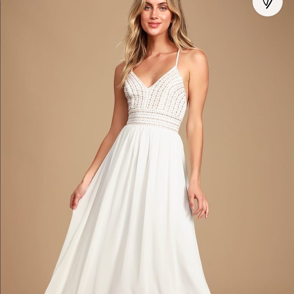 Lulus Meet Me in Madrid white beaded maxi